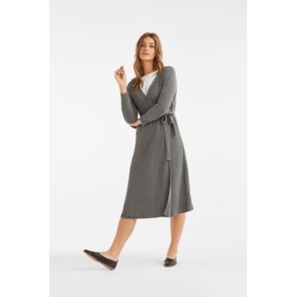 VETTA The Minimalist Capsule Grey Ribbed Wrap Sweater Dress | Size XS